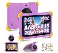 Ainmel Kids Tablet 7 inch Android 15 Tablet for Kids, 20GB+64GB (TF 1TB), Android Tablet with Parental Control, AI Dual Cam&Learning, WiFi 6/BT 5.3, Widevine L1, Tablet with Protective Case - Purple