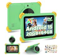 Ainmel Kids Tablet 7 inch Android 15 Tablet for Kids, 20GB+64GB (TF 1TB), Android Tablet with Parental Control, AI Dual Cam & Learning, WiFi 6/BT 5.3, Widevine L1,Tablet with Protective Case - Green