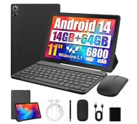 Ainmel Tablet 11 Inch Android 14, Octa-Core Processor, 14GB RAM 1TB Expand, 6800mAh | Widevine L1 | BT5.3 | WiFi 6 | Face ID | 2 in 1 Tablet with Keyboard, Mouse&Case-Black