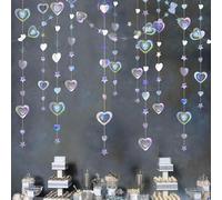 Ainmto Holographic Rainbow Hanging Paper Garland,Glitter Love Heart Paper Decoration for Party(40 Ft/4 Pack)