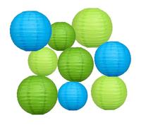 Ainmto Paper Lanterns Decorations,Paper Hanging Decorations Ball Lanterns Lamps for Birthday Party Parties, Bridal Showers, Baby Showers, Wedding（9 Pcs,6 in/8 in/10 in,Blue and Green）