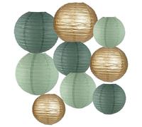 Ainmto Paper Lanterns Decorations,Paper Hanging Decorations Ball Lanterns Lamps for Birthday Party Parties, Bridal Showers, Baby Showers, Wedding（9 Pcs,6 in/8 in/10 in,Green and Gold）