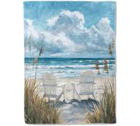 ainori Beach Serenity Flannel Blanket - Peaceful Coastal Scene with Chair and Ocean Wave Throw - Lightweight Soft Cozy Gifts Blankets for Kids Adults,Modern Coastal Decor,Home Room Accent 40x50in