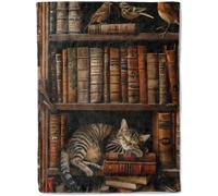ainori Book Flannel Blanket - Adorable Cat Napping on Bookshelf Throw,Playful Gifts for Adult & Library Lovers, Ultra Soft & Warm,Lightweight, for Couch Bedroom Living Room Modern Decor 50x60in