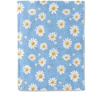 ainori Daisy Flower Flannel Blanket - Floral Design with White Daisies on Blue Background Throw - Soft Cozy Gifts Blankrts for Spring Decor, Nature Lovers, and Bright Home Room Accents 50x60in