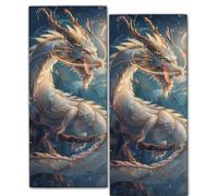 ainori Dragon 2 Pack Hand Towels, 14.5x28 Inch Towel Set with Mystic Eastern Animal Cherry Blossom and Moonlit, Soft Absorbent Polyester, for Bathroom Kitchen Cabin Home Decor Gifts for Adults