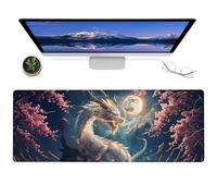 ainori Eastern Dragon Gaming Mouse Pad - 12x31.5in Non-Slip Rubber Retro Desk Mat with Moon Cherry Blossom Design - Large Extended Mousepad for Office Home Laptop - Game Deskmat Gifts Decor
