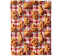 ainori Fried Chicken Feast Flannel Blanket - Fun and Tasty Food Pattern on Checkered Throw,Playful Gifts for Adult, Ultra Soft & Warm,Lightweight,for Couch Bedroom Living Room Decor 50x60in