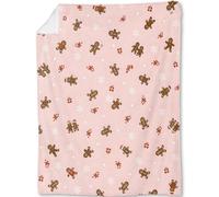 ainori Gingerbread Man Christmas Decorative Throw Blanket,Candy Snowflake Print Decoration,Flannel Winter Pink Blankets for Couch Sofa,Holiday Decor,Xmas Festival Gifts for Girls Kids 50x60 Inch