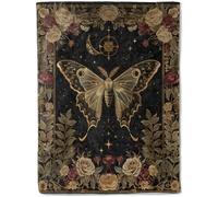 ainori Gothic Moth and Rose Flannel Blanket - Mystical with Lunar Moon Vintage Throw - Lightweight Soft Cozy Gifts Blankets for Kids Adults & Nature Lovers,Modern Goth Decor,Home Room Accent 50x60in
