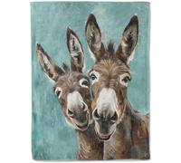 ainori Happy Donkey Flannel Blanket - Cute Farm Animal with Playful Donkeys on Teal Throw - Soft Cozy Gifts Blankets for Women & Flower Lovers,Modern Rustic Decor,Home Room Accent 60x80in