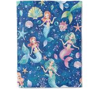 ainori Magical Mermaid Flannel Blanket - Colorful Seashells Sea Life Blue Throw,Whimsical Gifts for Kids Girls, Ultra Soft & Warm,Lightweight, for Couch, Bedroom, Living Room Decor & Travel 40x50in