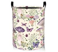 ainori Mushroom Floral Laundry Basket, Oxford Cloth Pastel Dreamy Dirty Clothes Collapsible Hamper for Room Decor, Butterfly Flower Print Gifts Toy Organizer 19.7*15.8 Inch for Bedroom Bathroom Dorm