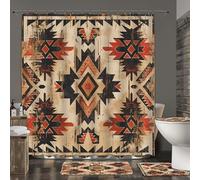 ainori Native American 4 Piece Shower Curtain Set,Southwestern Tribal Rustic Geometric Bathroom Sets with Washable Polyester Curtains 72x72 in,Non-Slip Rug,U Shape Bath Mat,Toilet Lid Cover