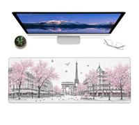 ainori Paris Gaming Mouse Pad,12x31.5in Non-Slip Rubber Cherry Blossom City Eiffel Desk Mat,Large Extended Travel Mousepad for Office Home Laptop Computer,Mice Pads Gifts,Game Deskmat Decor