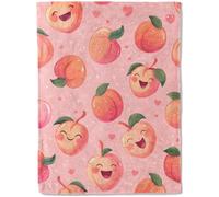 ainori Peach Flannel Blanket - Cute Happy Fruit Smiling Peaches on Pink Throw - Lightweight Soft Cozy Gifts Blankets for Kids Adult,Modern Home Room Whimsical Decor 50x60in