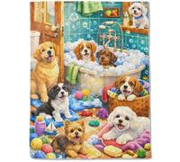 ainori Playful Dog Fleece Throw Blanket 50x60 Inch,Cute Cartoon Puppy Bath Time Decorative Throws,Soft Lightweight Blankets for Bedroom Bathroom Playroom,Cozy Gifts for Kids Girls Boys Pet Lovers