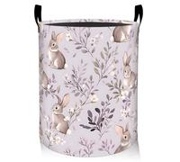 ainori Rabbit Floral Laundry Basket, Oxford Cloth Pastel Cute Dirty Clothes Collapsible Hamper for Room Decor, Bunny and Flower Plant Print Gifts Toy Organizer 19.7*15.8 Inch for Bedroom Bathroom Dorm