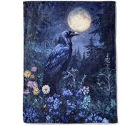 ainori Raven and Moonlit Forest Flannel Blanket - Lightweight Soft Cozy Gifts Blankets for Gothic Lovers, Men,Women,Goth Mystical Night Style Throw,Home Room Modern Halloween Decor 60x80in