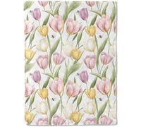 ainori Spring Tulip Flannel Blanket - Elegant Floral Design with Pastel Flower and Green Leaves Throw - Soft Cozy Gifts Blankets for Nature Lovers,Spring Room Decor,and Floral-Theme Accents 50x60in
