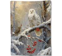 ainori Winter Owl Blanket - Elegant Snowy Forest Scene Fleece Throw,Gifts for Women Men, Soft & Warm,Lightweight, for Farmhouse Modern Decor, Nature Lovers, and Room Home Accents 50x60in