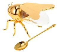Ainovi Bee Shaped Glass Honey Jar Dispenser with Dipper Spoon - Honey Pot, Bee Honey Holder, Syrup Server, Spice Container & Sugar Jar, Dispenser Tea Caddy for Kitchen Décor & Gift