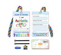 Ainrvteers Autism Safety Tag Card Set with Custom Lanyard, 2 Writable Autistic Emergency Contact Card for Autistic Person (Colorful)
