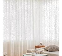 Ains Kitchen White Sheer Curtains with Leaf Pattern 2 Panels 42W x 52L Inches Lightweight Polyester Cotton for Kitchen Dining Room and Living Space Decor