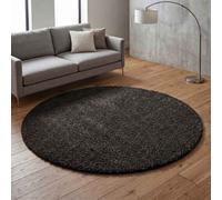 Ainsley Plain Living Room Shaggy Area Rug Modern Soft Pile Polyester Rug Black 120 X 120 Cm (Circle)