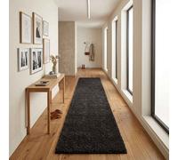 Ainsley Plain Living Room Shaggy Area Rug Modern Soft Pile Polyester Rug Black 60 X 220 Cm (Runner)