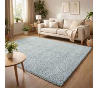 Ainsley Plain Soft Shaggy Modern Living Room Area Rug, Duck Egg, 200x290cm