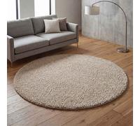 Ainsley Plain Living Room Shaggy Area Rug Modern Soft Pile Polyester Rug Light Beige 120 X 120 Cm (Circle)