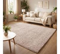 Ainsley Plain Living Room Shaggy Area Rug Modern Soft Pile Polyester Rug Light Beige 160 X 230 Cm (Rectangular)