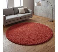 Ainsley Plain Living Room Shaggy Area Rug Modern Soft Pile Polyester Rug Red 120 X 120 Cm (Circle)
