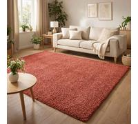 Ainsley Plain Living Room Shaggy Area Rug Modern Soft Pile Polyester Rug Red 200 X 290 Cm (Rectangular)