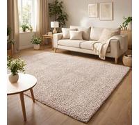 Ainsley Plain Soft Modern Living Room Shaggy Rug, Light Beige, 160x230cm