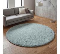 Ainsley Plain Soft Shaggy Modern Living Room Area Rug, Duck Egg, 120x120cm