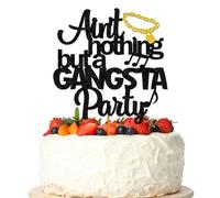 Ain't Nothing But A Gangsta Party Cake Topper, Hip Hop Bday Cake Decor for Baby Kids Boy, 90's Themed Crown Sign 1st Birthday Party Decoration - Black&Gold Glitter