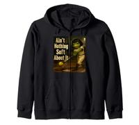Ain't Nothing Soft About It Softball Frog With Bob Haircut Zip Hoodie