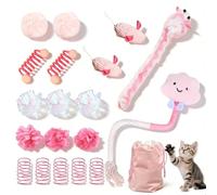 AINTE 20 Pcs Cat Toy Pack Interactive Kitten Toy Set,Including Catnip Chew Rope Springs Mice Crinkle Ball Furry Balls Toys for Indoor Cat,Pink Kitten Toys with Gift Bag