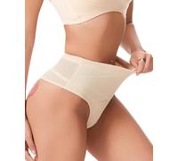 Aintmax Tummy Control Thong Shapewear Underwear for Women Low Rise Seamless Body Shaper Girdle Compression Panties, Beige, M