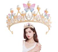 Ainvhh 1 PCS Pearl Crown Headband Alloy Crystal Princess Tiara Shiny Rhinestone Crown Gold Tiara for Birthday Celebration Holiday Wedding Christmas Princess Theme Party Decorations