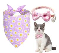 Ainvhh 2 Pcs Daisy Cat Collar Breakaway Flowers Pattern Scarf Adjustable Floral Pet Collars with Removable Bowtie Bandana Pet Accessories for Girl Cats