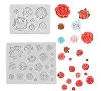 Ainvhh 2 Pieces Flower Silicone Mold Polymer Clay Rose Flower Molds for Jewelry Making, Sugarcraft Cake Decoration, Cupcake Topper, Polymer Clay