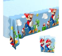 Ainvliya 2Pcs Party Table Cloth 137x183cm, Happy Birthday Party Disposable Tablecloths Blue Dining Table Cover Decorations Rectangle Plastic Tablecloths for Baby Shower Home Picnics Party Supplies