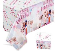 Ainvliya 2Pcs Party Tablecloths 108x180cm, Happy Birthday Party Disposable Tablecloth Dining Table Cover Decorations Rectangle Plastic Table Cloth for Girls Boys Baby Shower Wedding Picnics Supplies