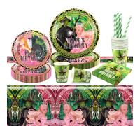 Ainvliya 62 Pcs Wick Birthday Decorations, Party Decorations Party Supplies Paper Plates Cups Napkins and Tablecloth, Kids Tableware Set for 10 Guests