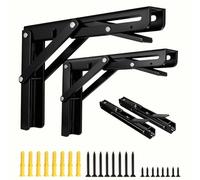AINVLPRO Folding Shelf Brackets, Collapsible Heavy Duty Shelf Brackets for Fold Down Desk, 16 Inch with 2 Pack, Black