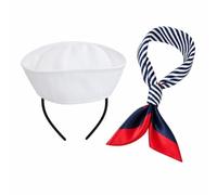 Ainvzag White Sailor Hat 2-Piece Set, Mini Headband and Scarf