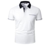 AIOIDI Mens Polo Shirts Short Sleeve Contrasting Colors 100% Cotton Golf T-Shirts with Real Pockets S-2XL White L